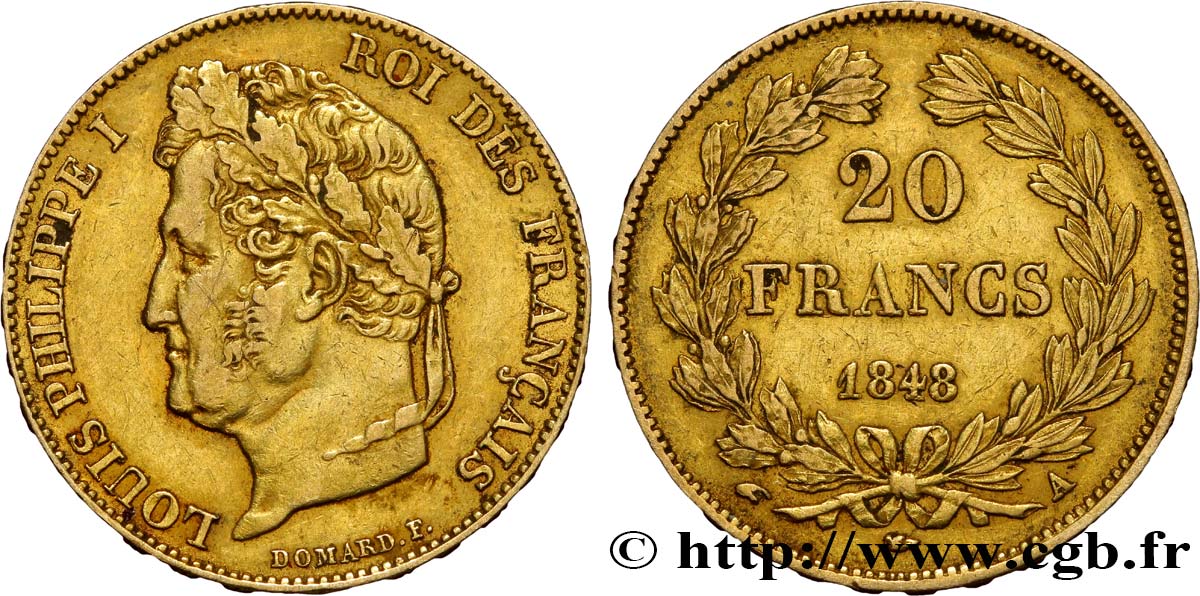 20 francs or Louis-Philippe, Domard 1848 Paris F.527/38 MBC48 