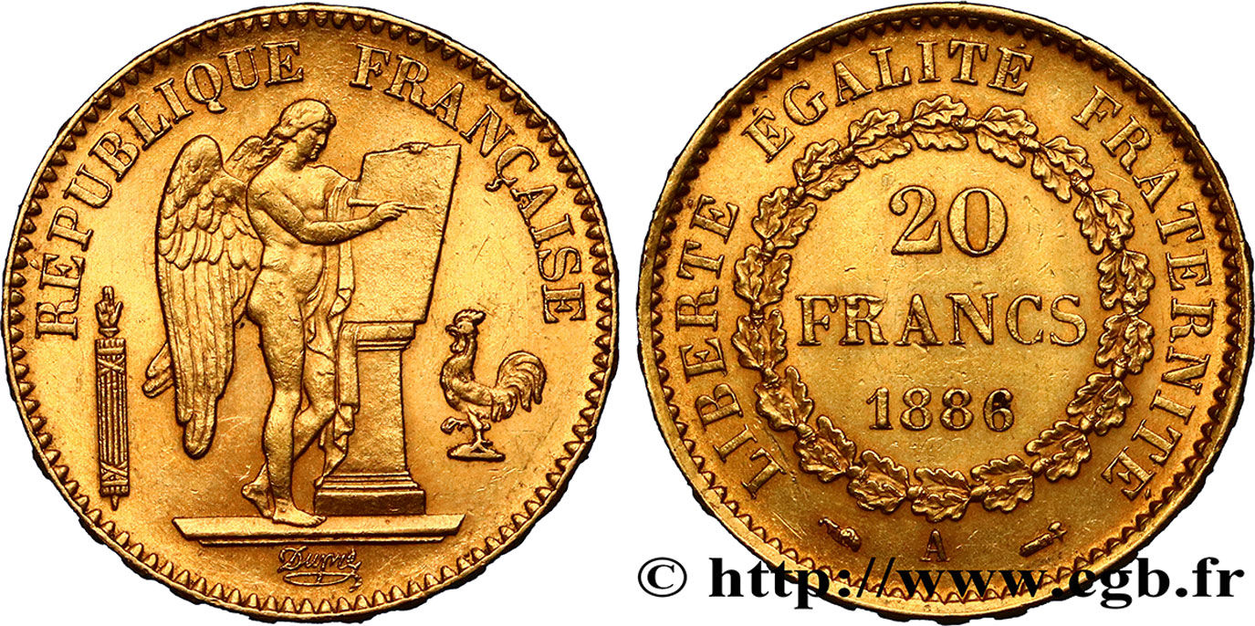 20 francs or Génie, Troisième République 1886 Paris F.533/9 VZ62 