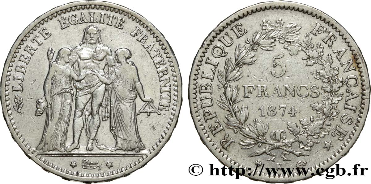 5 francs Hercule 1874 Bordeaux F.334/13 TB 