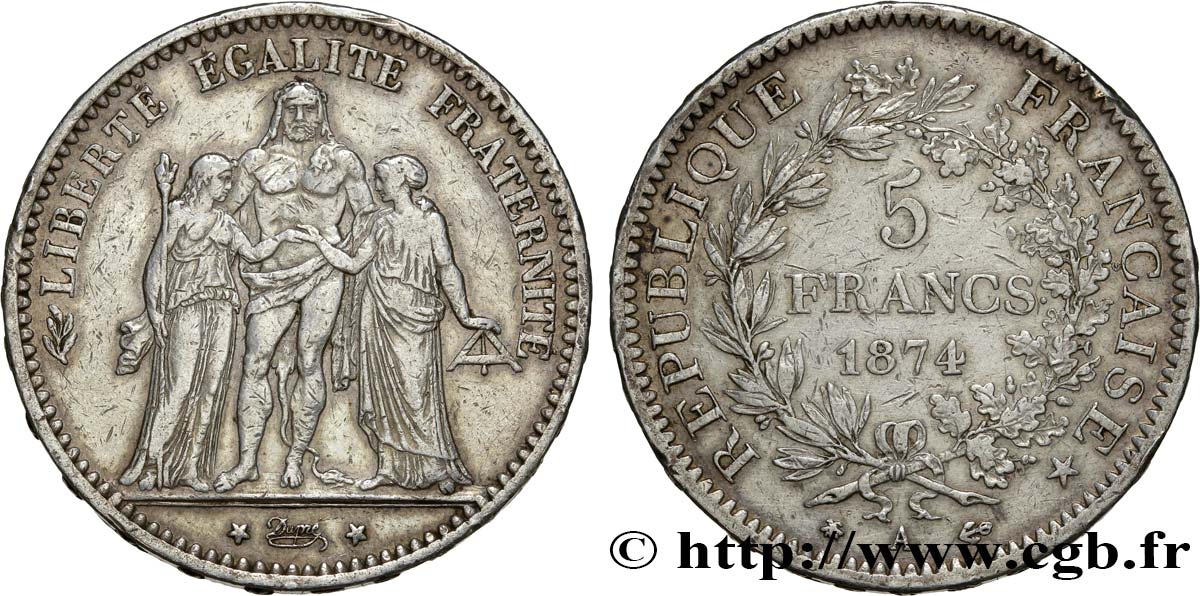 5 francs Hercule 1874 Paris F.334/12 MB 