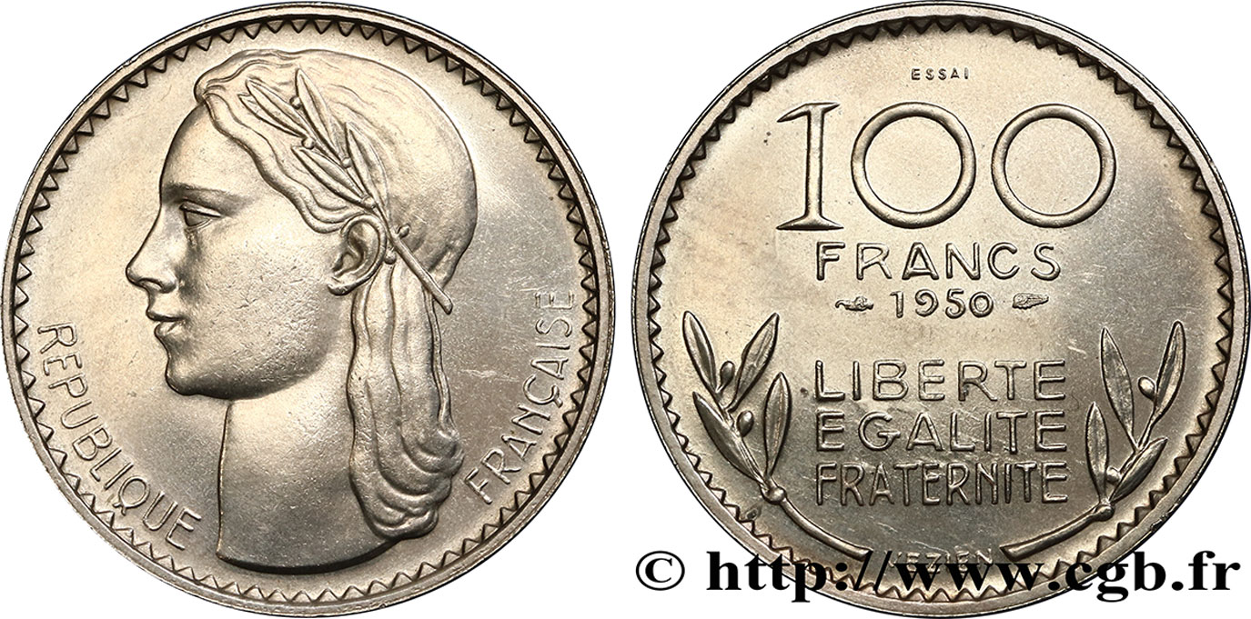 Concours de 100 francs, essai grand module par  Vézien 1950 Paris GEM.227 1 SPL64 