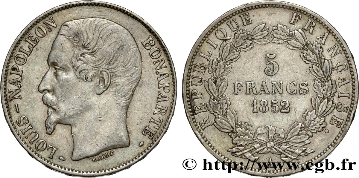 5 francs Louis-Napoléon, 1er type 1852 Paris F.329/1 TB35 