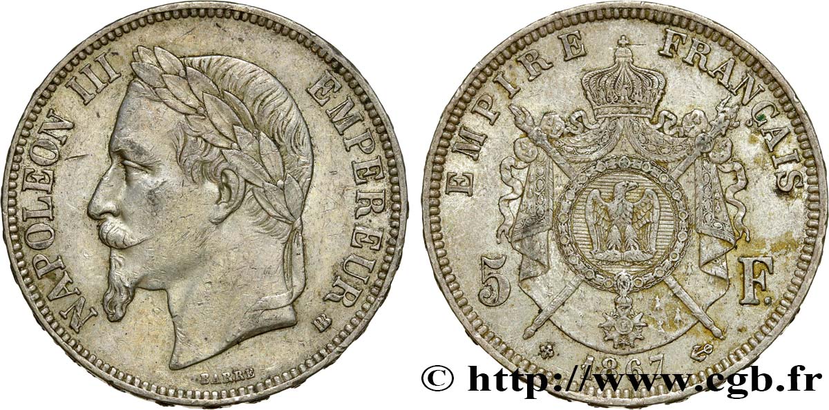 Pièce 5 Francs Napoléon 3 1867 Valeur