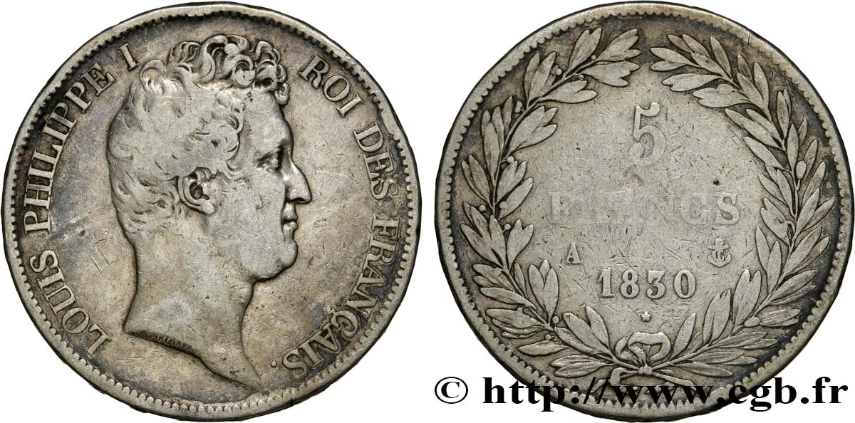 5 francs type Tiolier avec le I, tranche en relief 1830 Paris F.316/1 TB25 