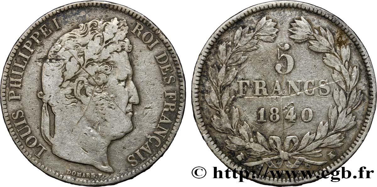 5 francs IIe type Domard 1840 Bordeaux F.324/87 TB25 