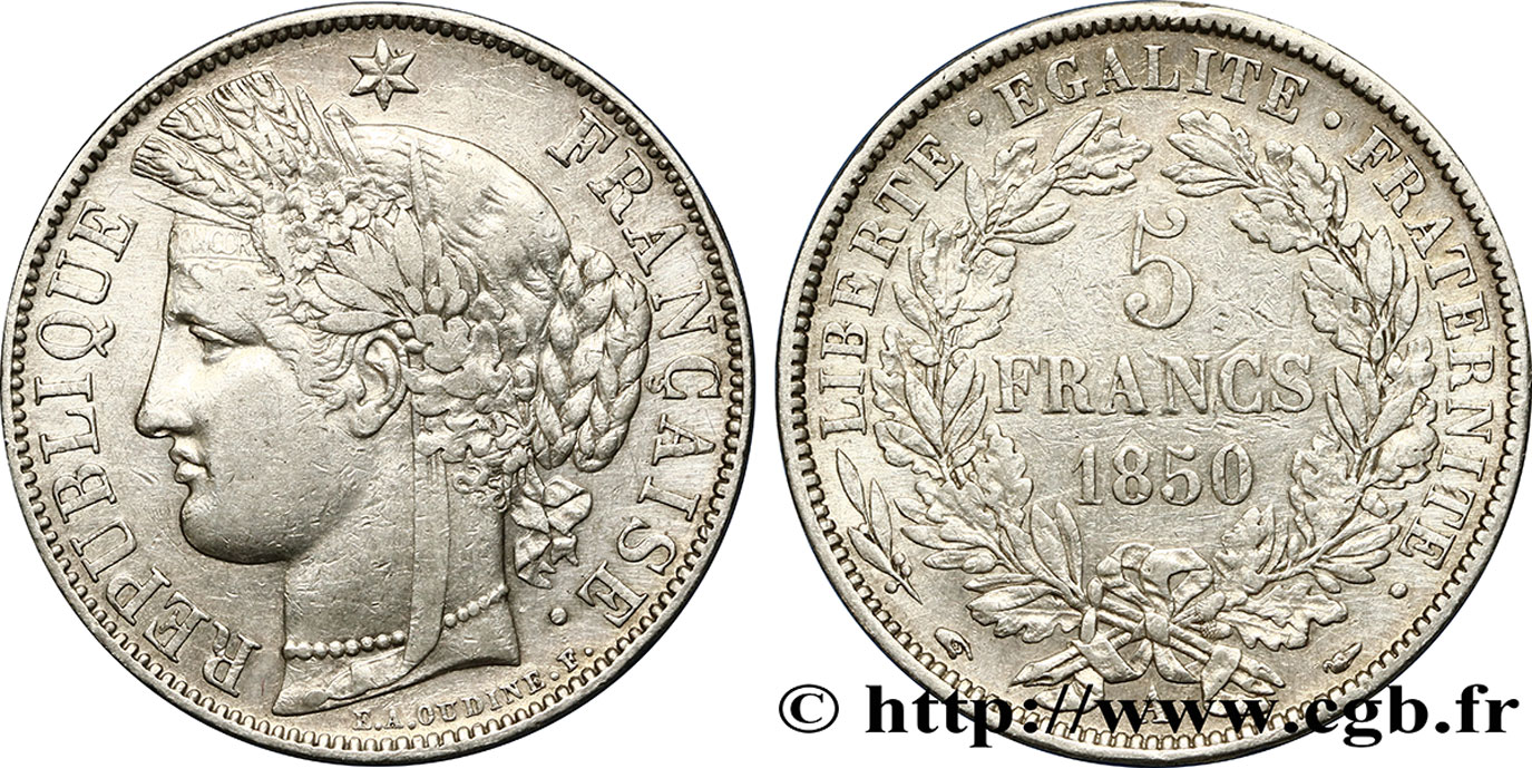 5 francs Cérès, IIe République 1850 Paris F.327/4 S 
