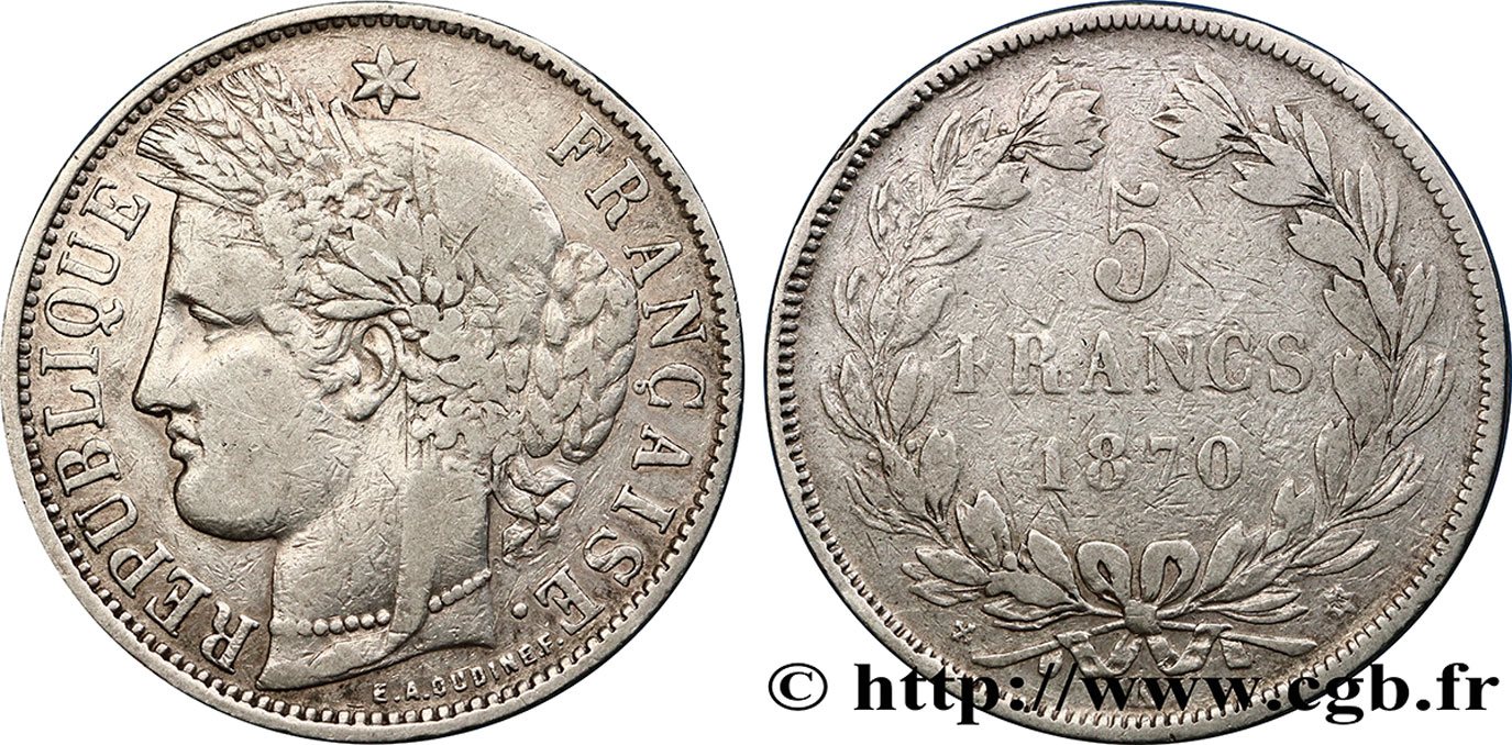 5 francs Cérès, sans légende 1870 Bordeaux F.332/3 S30 