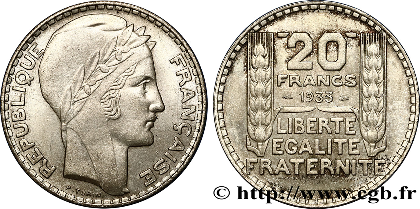 20 francs Turin, rameaux longs 1933  F.400/5 AU58 