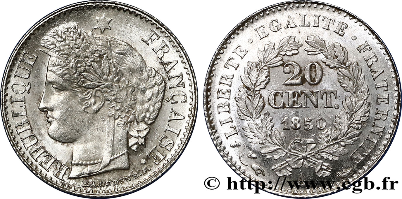 20 centimes Cérès, IIe République 1850 Paris F.146/3 SC 