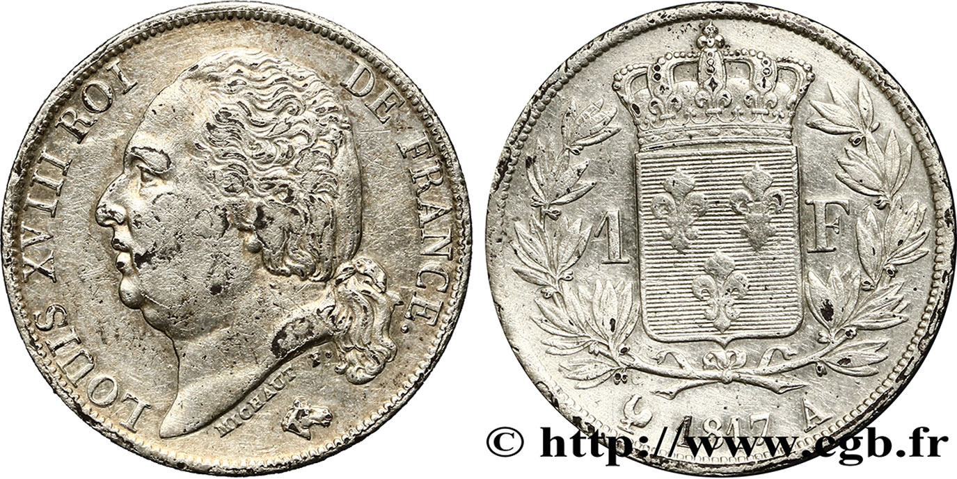 1 franc Louis XVIII 1817 Paris F.206/9 SS52 