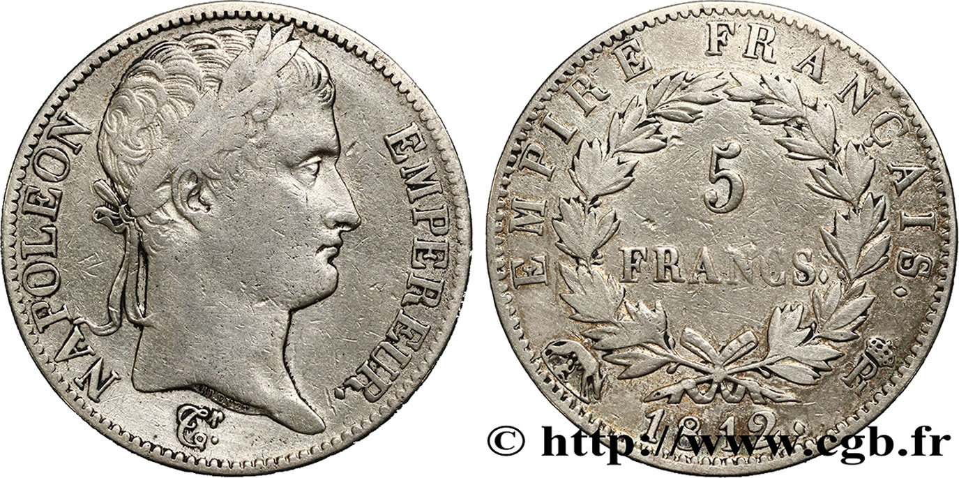 5 francs Napoléon Empereur, Empire français 1812 Rome F.307/52 S30 