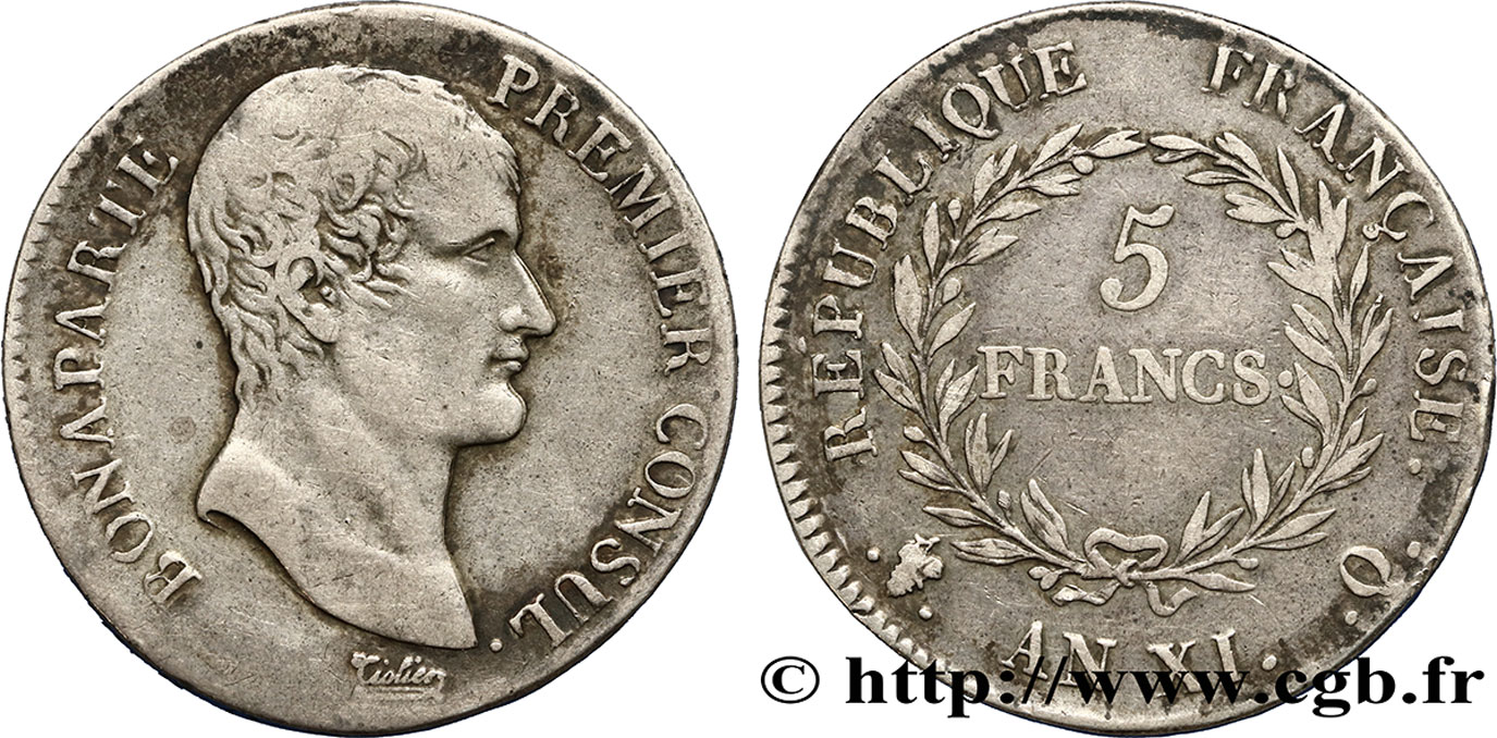5 francs Bonaparte Premier Consul 1803 Perpignan F.301/7 SS40 