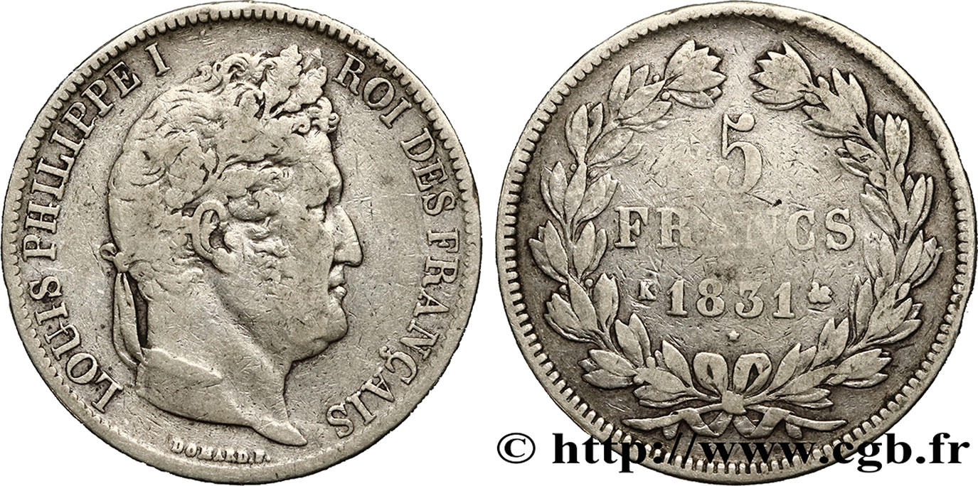 5 francs Ier type Domard, tranche en creux 1831 Bordeaux F.319/4 TB25 