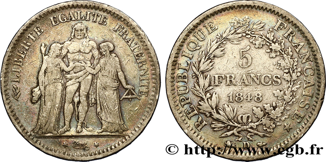 5 francs Hercule, IIe République 1848  Lyon F.326/3 TB30 