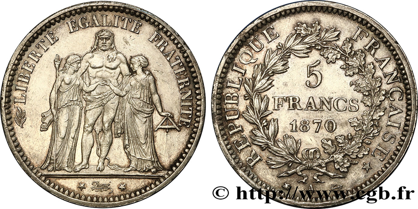 5 francs Hercule 1870 Paris F.334/1 SPL55 