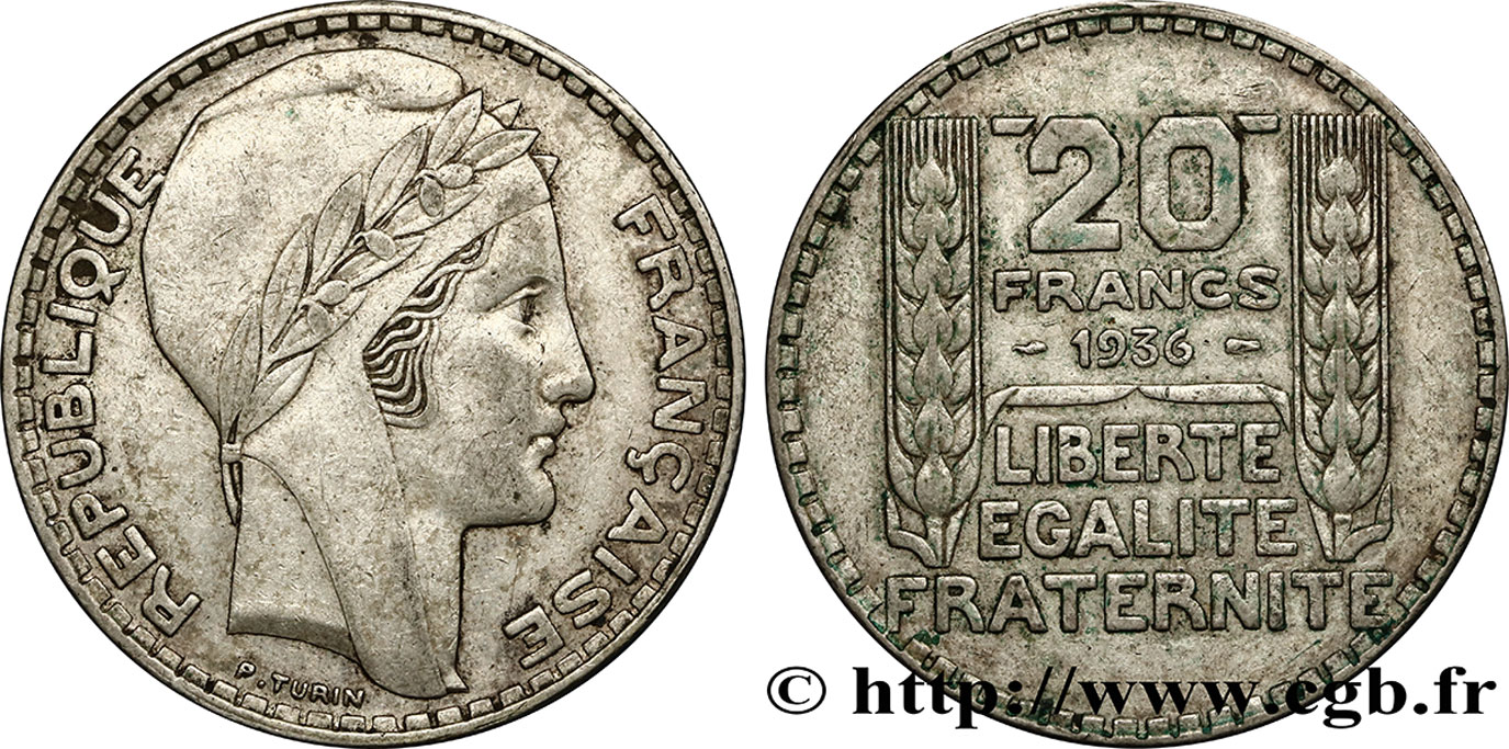 20 francs Turin, rameaux longs 1936  F.400/5 TTB42 