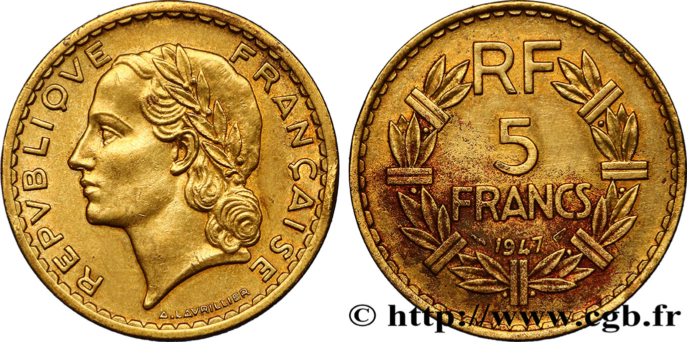 5 francs Lavrillier, bronze-aluminium 1947  F.337/9 SS45 