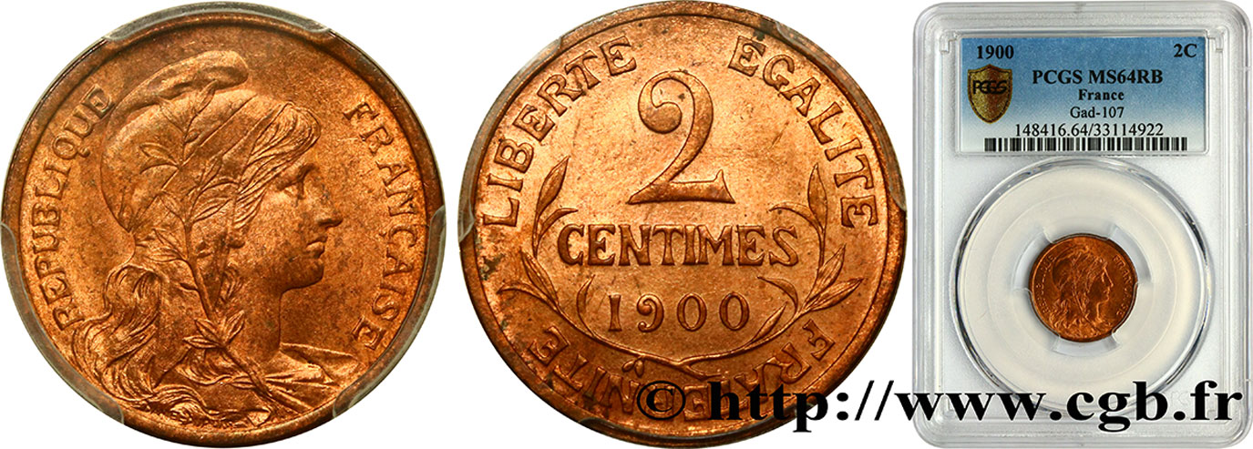 2 centimes Daniel-Dupuis 1900 Paris F.110/4 fST64 PCGS