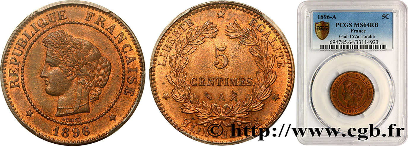5 centimes Cérès 1896 Paris F.118/38 fST64 PCGS
