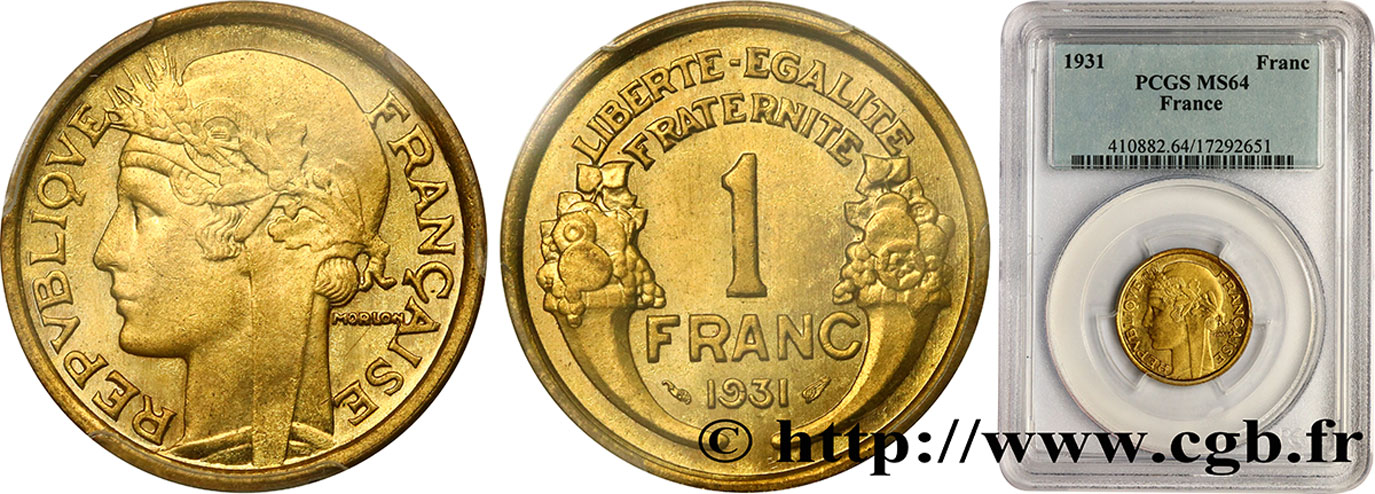 1 franc Morlon 1931 Paris F.219/2 MS64 PCGS