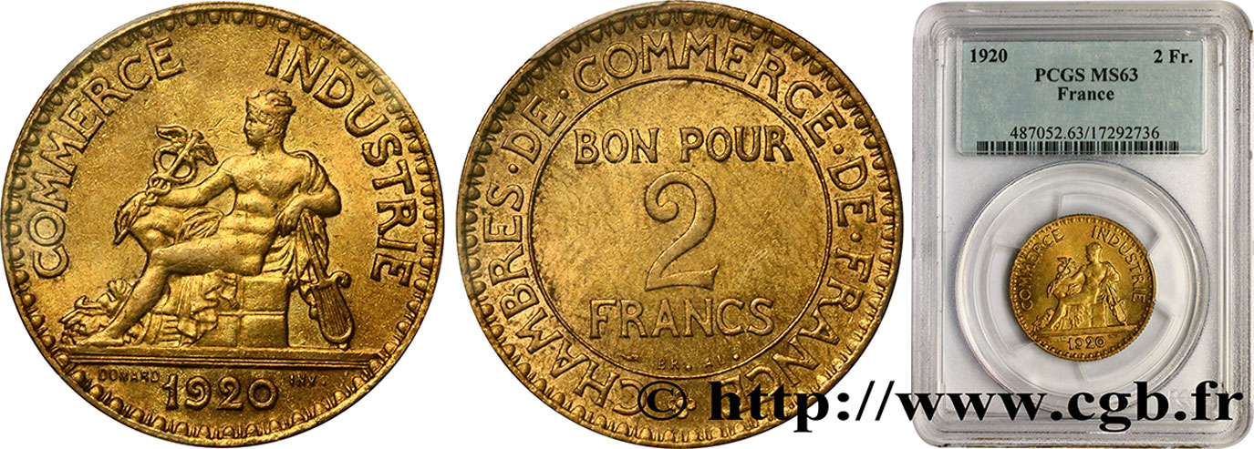 2 francs Chambres de Commerce 1920  F.267/2 MS63 PCGS