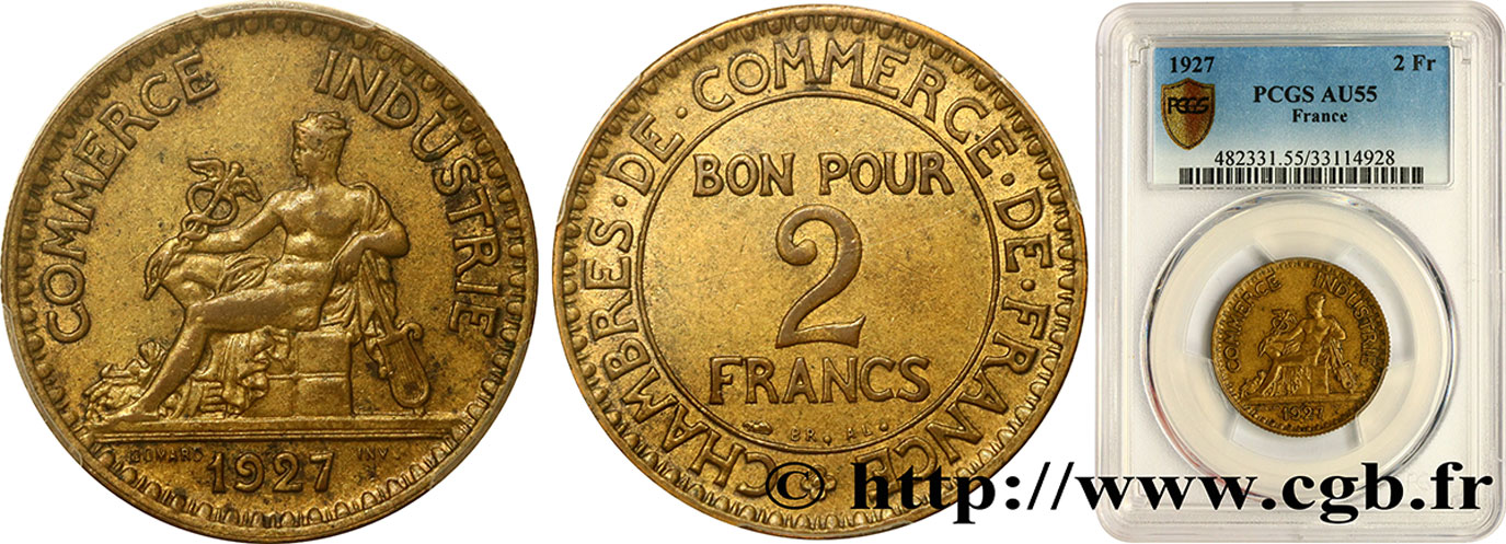 2 francs Chambres de Commerce 1927  F.267/9 VZ55 PCGS