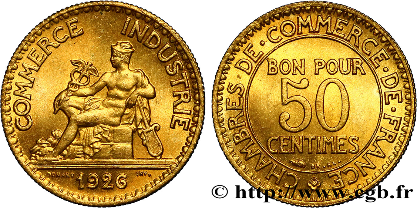 50 centimes Chambres de Commerce 1926 Paris F.191/8 SPL58 