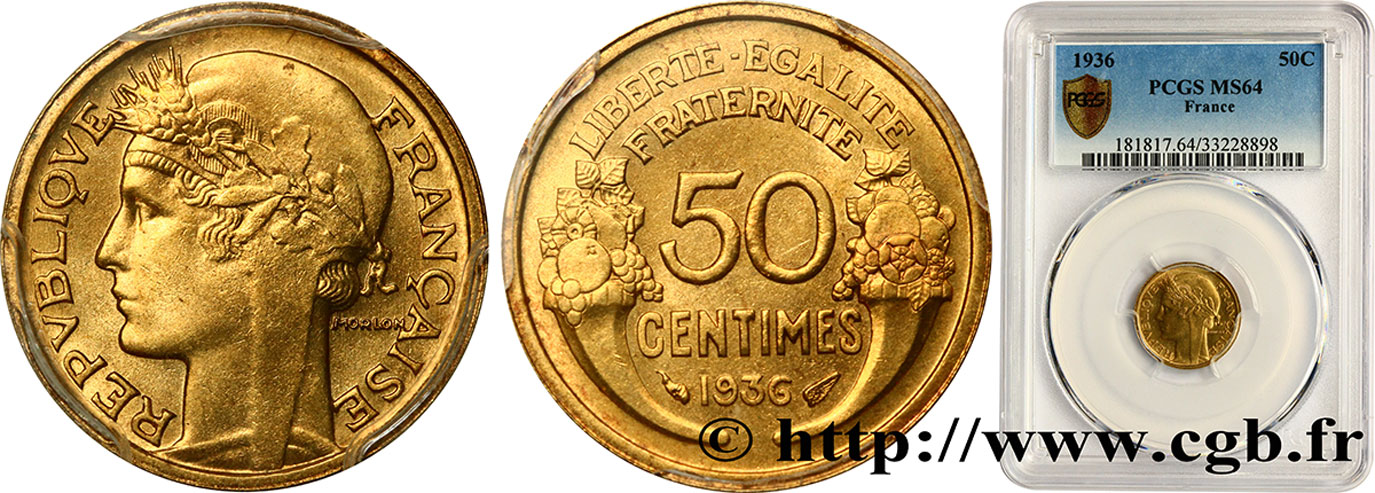 50 centimes Morlon 1936  F.192/12 fST64 PCGS