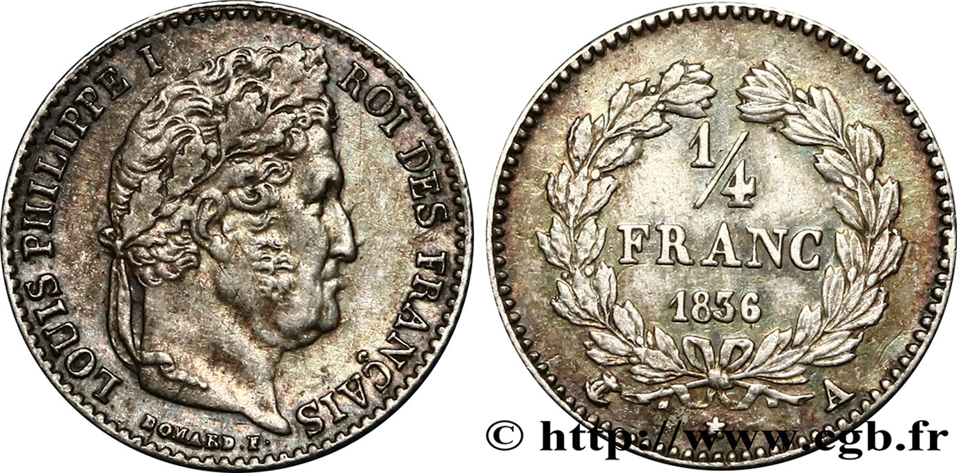 1/4 franc Louis-Philippe, Frappe Médaille 1836 Paris F.166/59 MBC52 