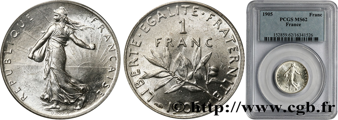 1 franc Semeuse 1905 Paris F.217/10 MS62 PCGS