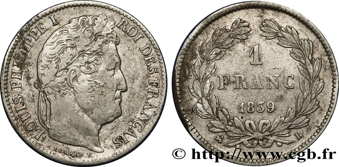 1 franc Louis-Philippe, couronne de chêne 1839 Rouen F.210/68 S30 