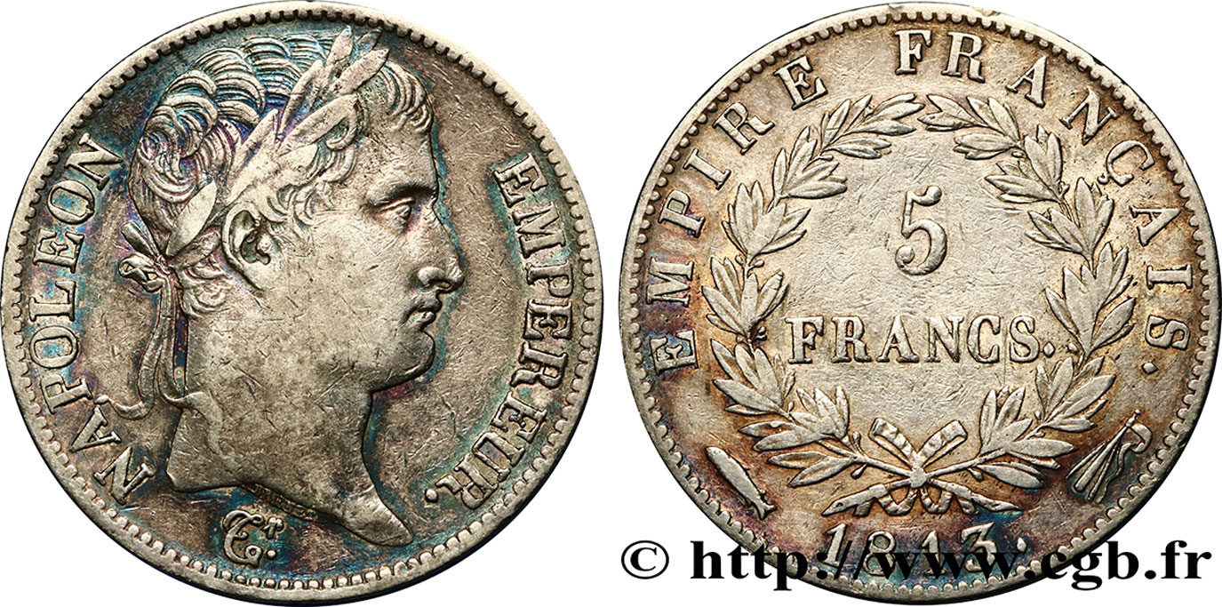 5 francs Napoléon Empereur, Empire français 1813 Utrecht F.307/74 TTB42 