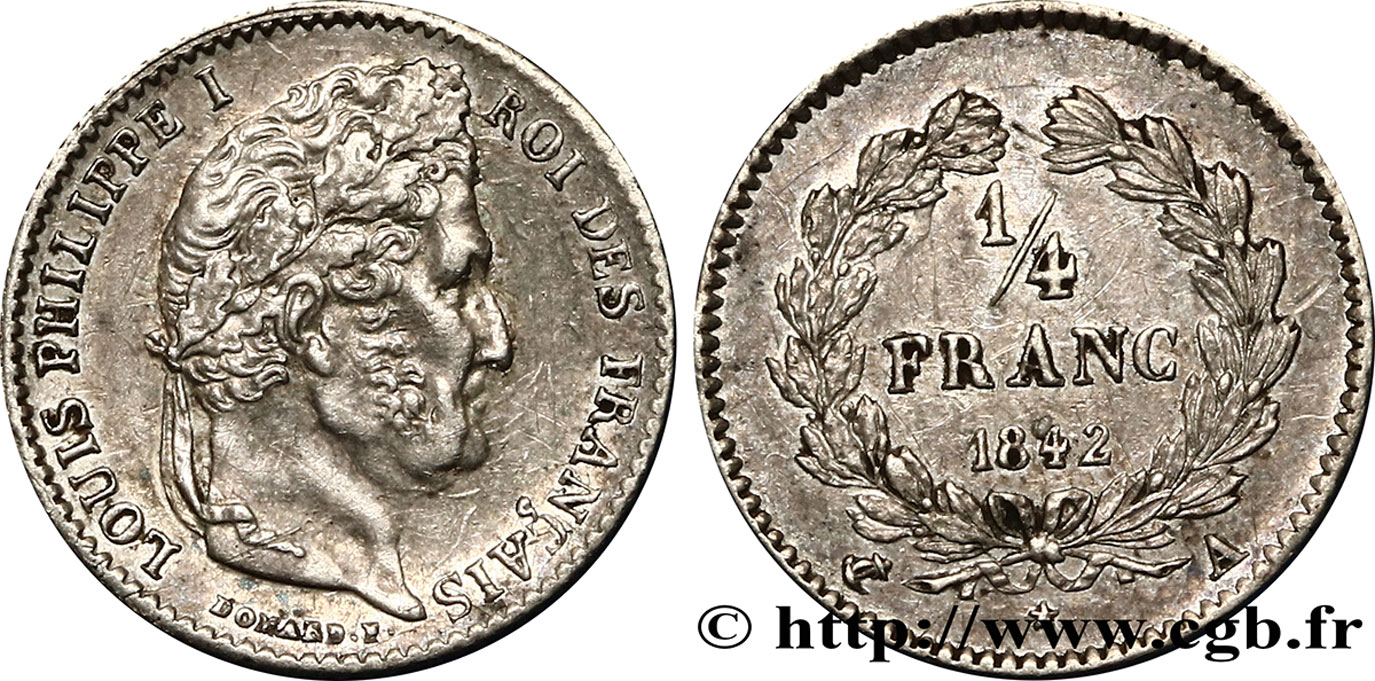 1/4 franc Louis-Philippe 1842 Paris F.166/89 MBC50 