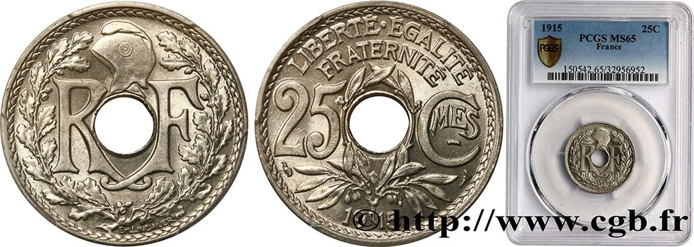 25 centimes Lindauer, Cmes souligné 1915  F.170/3 FDC65 PCGS
