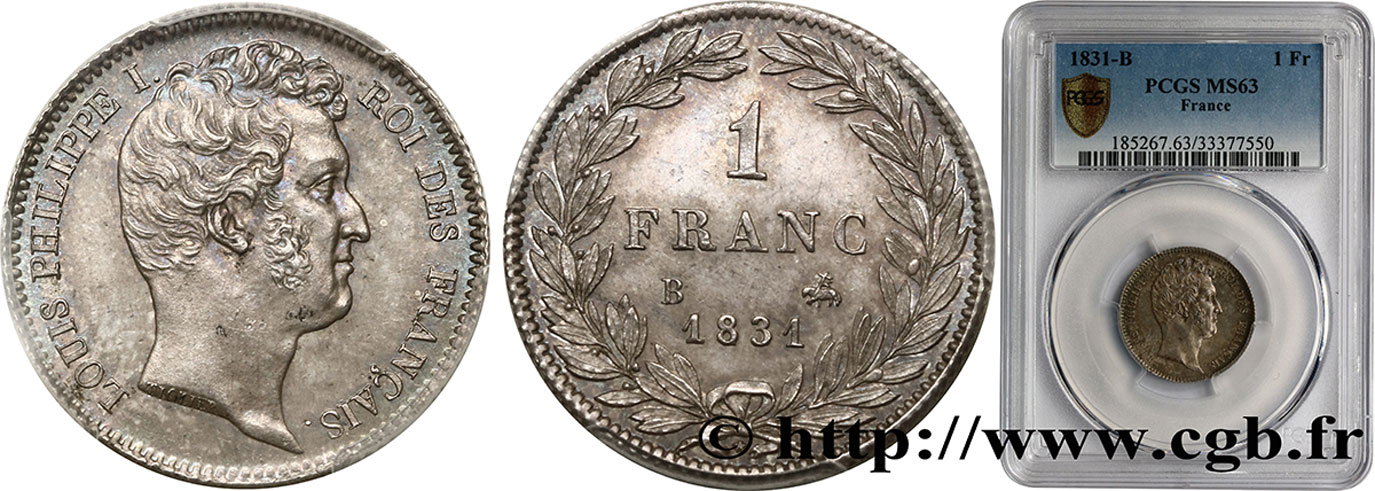 1 franc Louis-Philippe, tête nue 1831 Rouen F.209/2 SC63 PCGS