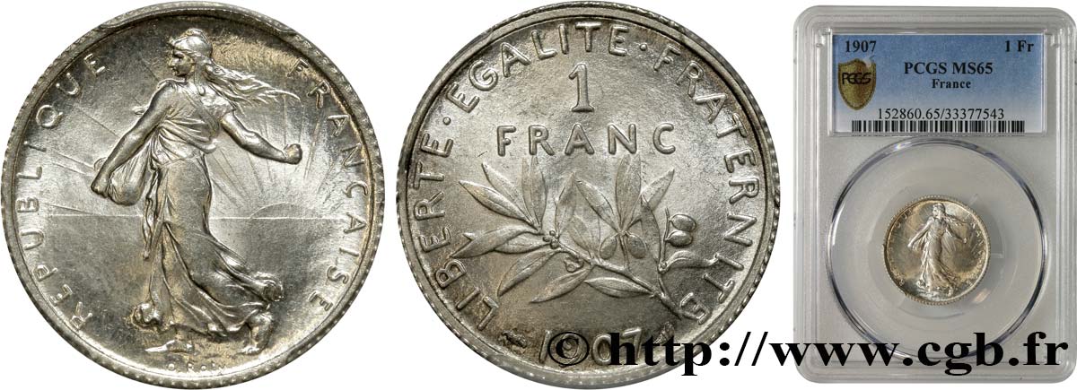 1 franc Semeuse 1907  F.217/12 FDC65 PCGS