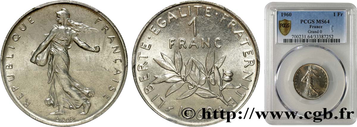 1 franc Semeuse, nickel, avec le gros 0 1960 Paris F.226/5 fST64 PCGS