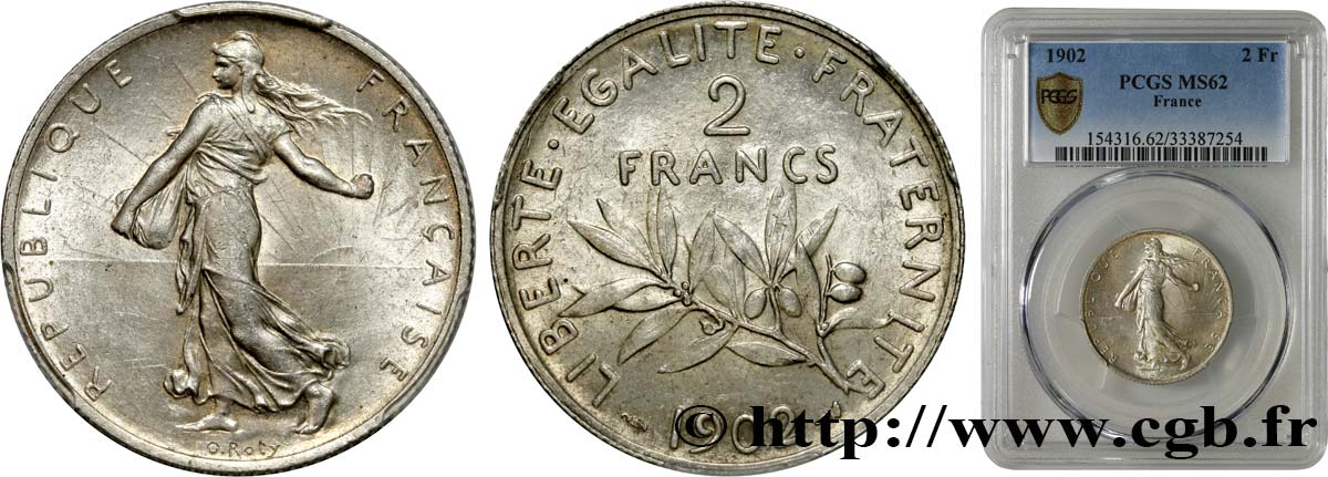 2 francs Semeuse 1902  F.266/7 SUP62 PCGS