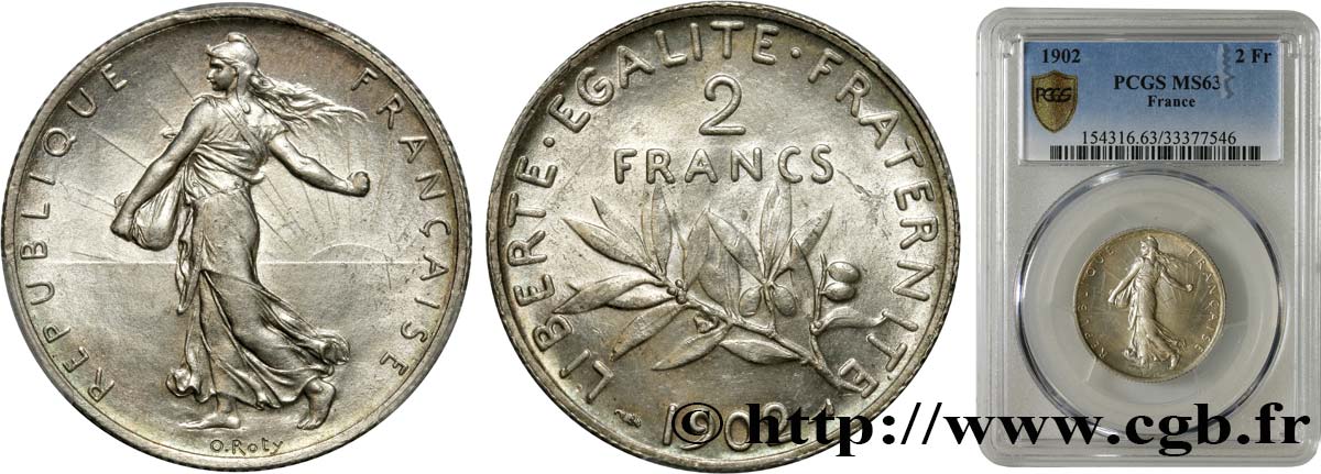 2 francs Semeuse 1902  F.266/7 SPL63 PCGS