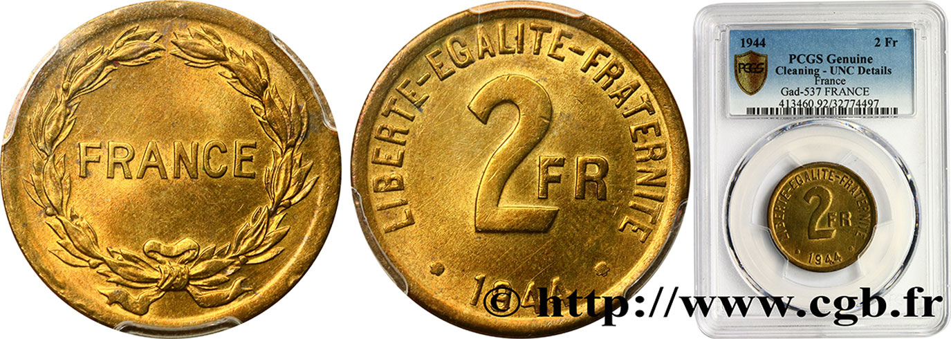2 francs France 1944  F.271/1 SPL PCGS