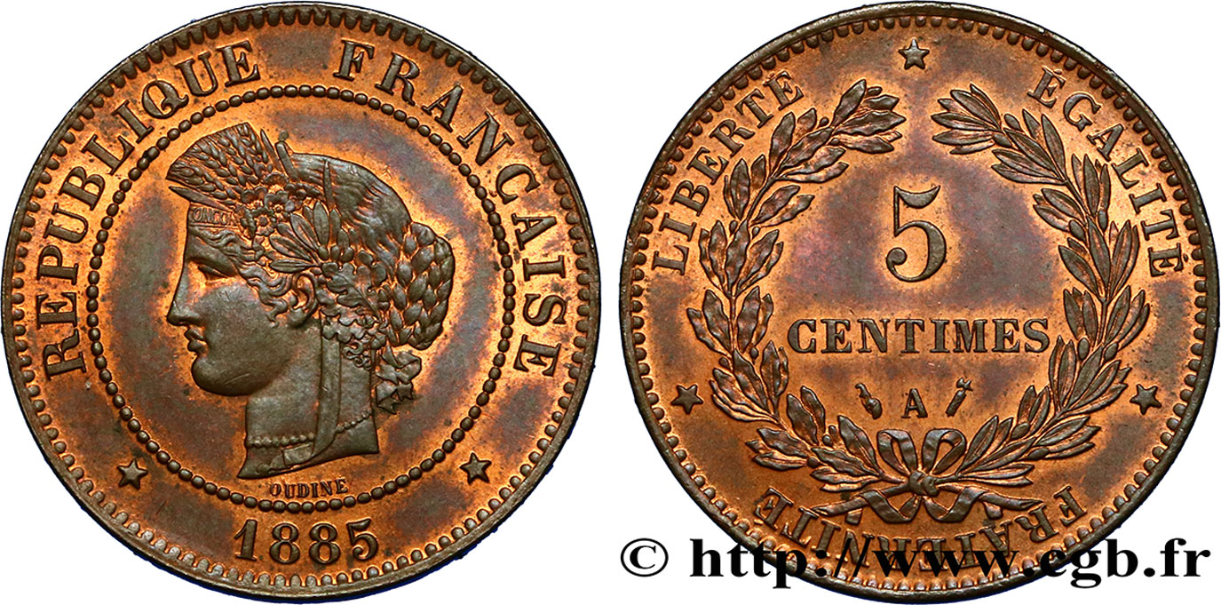 5 centimes Cérès 1885 Paris F.118/27 MS60 