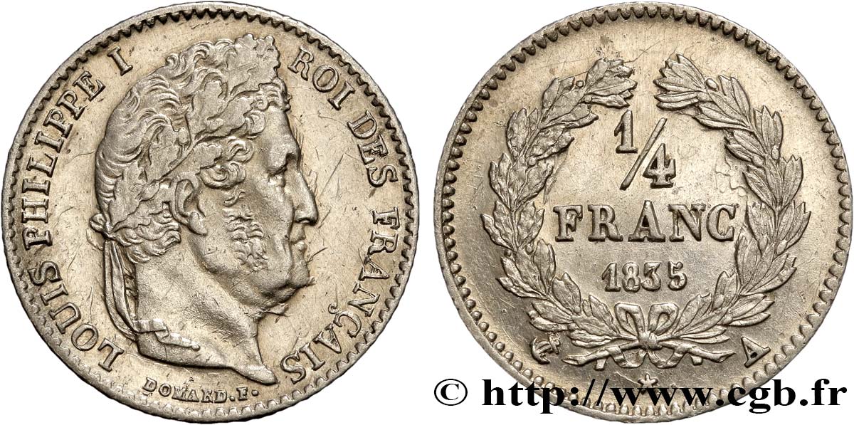1/4 franc Louis-Philippe 1835 Paris F.166/49 SPL55 