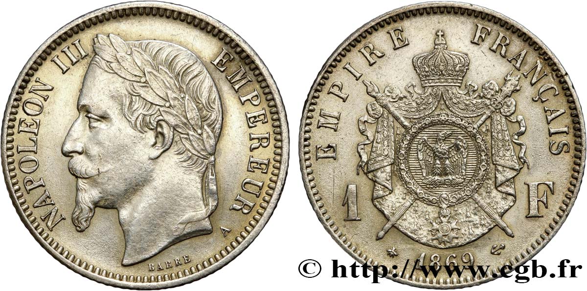 1 franc Napoléon III, tête laurée 1869 Paris F.215/14 MBC+ 