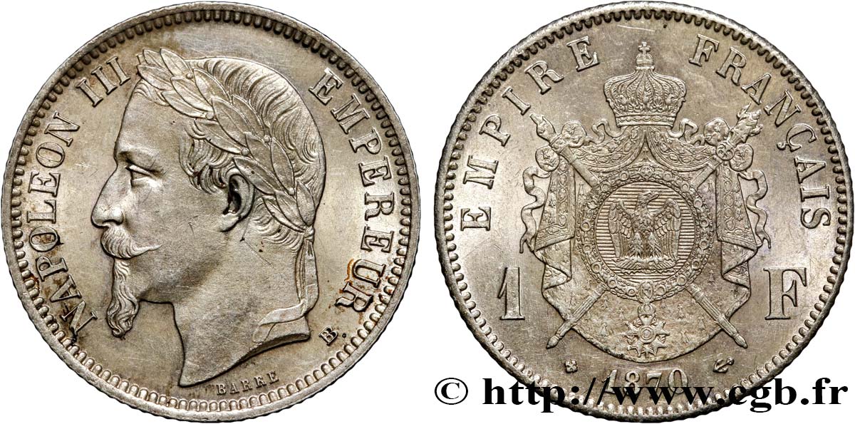 1 franc Napoléon III, tête laurée 1870 Strasbourg F.215/16 VZ60 
