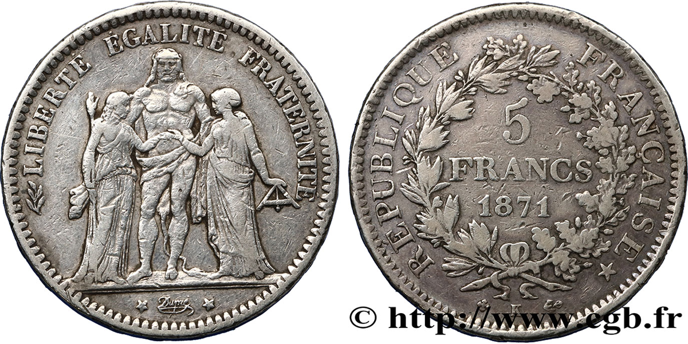 5 francs Hercule 1871 Bordeaux F.334/5 TB25 