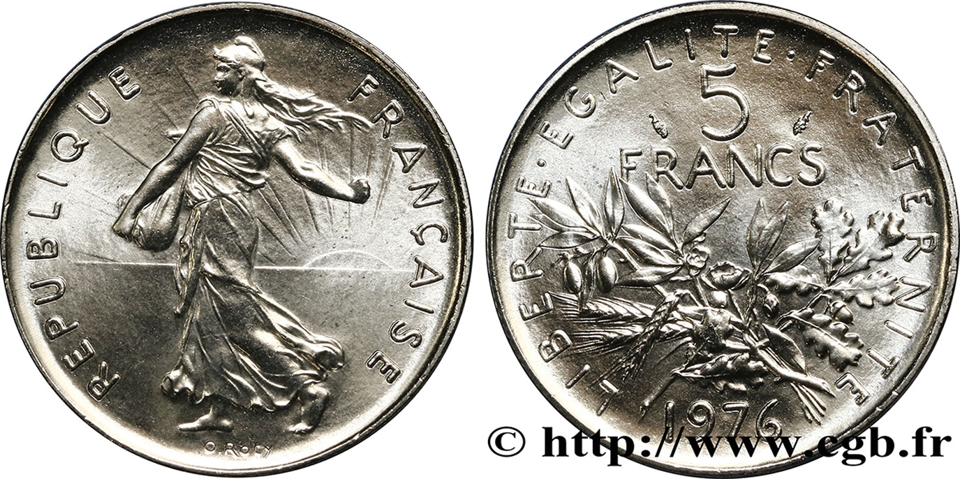 5 francs Semeuse, nickel 1976 Pessac F.341/8 fST63 