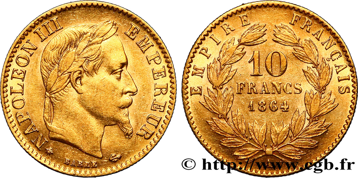 10 francs or Napoléon III, tête laurée, type définitif à grand 10 1864 Paris F.507A/6 TTB48 