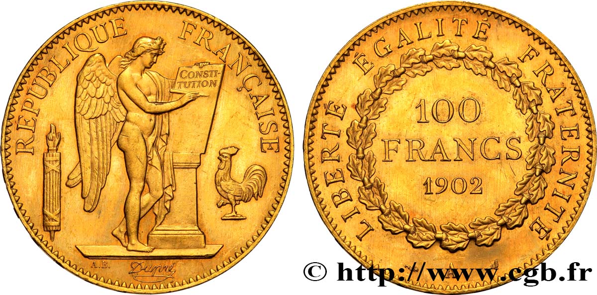 100 francs or Génie, tranche inscrite en relief Dieu protège la France 1902 Paris F.552/15 VZ 