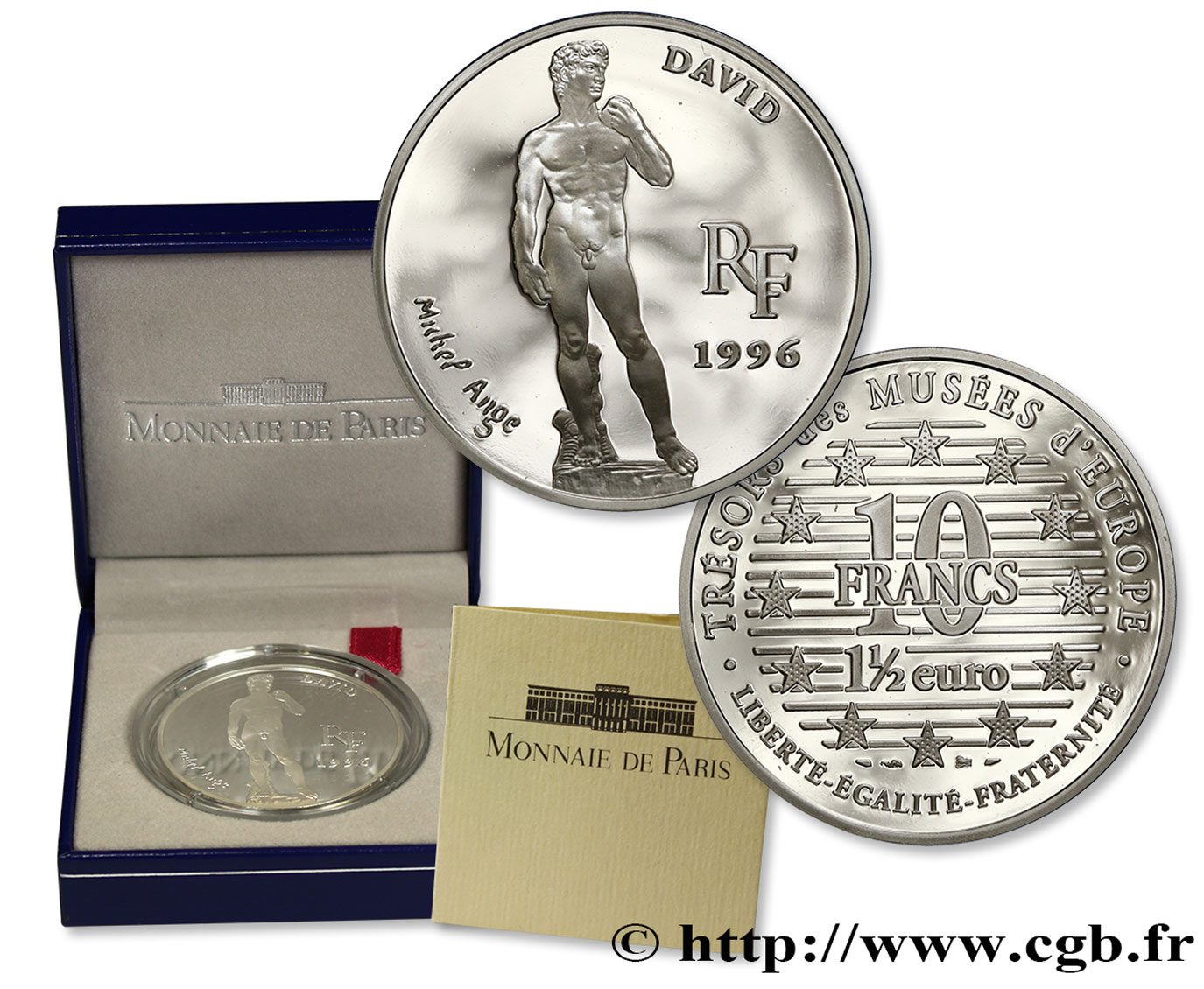 Belle Épreuve 1½ Euro / 10 Francs - Le David de Michel-Ange 1996 Paris F.1904 1 FDC 