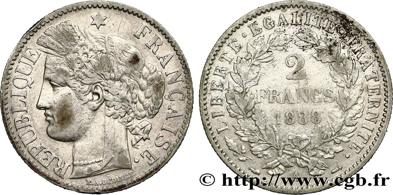 2 francs Cérès, avec légende 1888 Paris F.265/14 VF25 